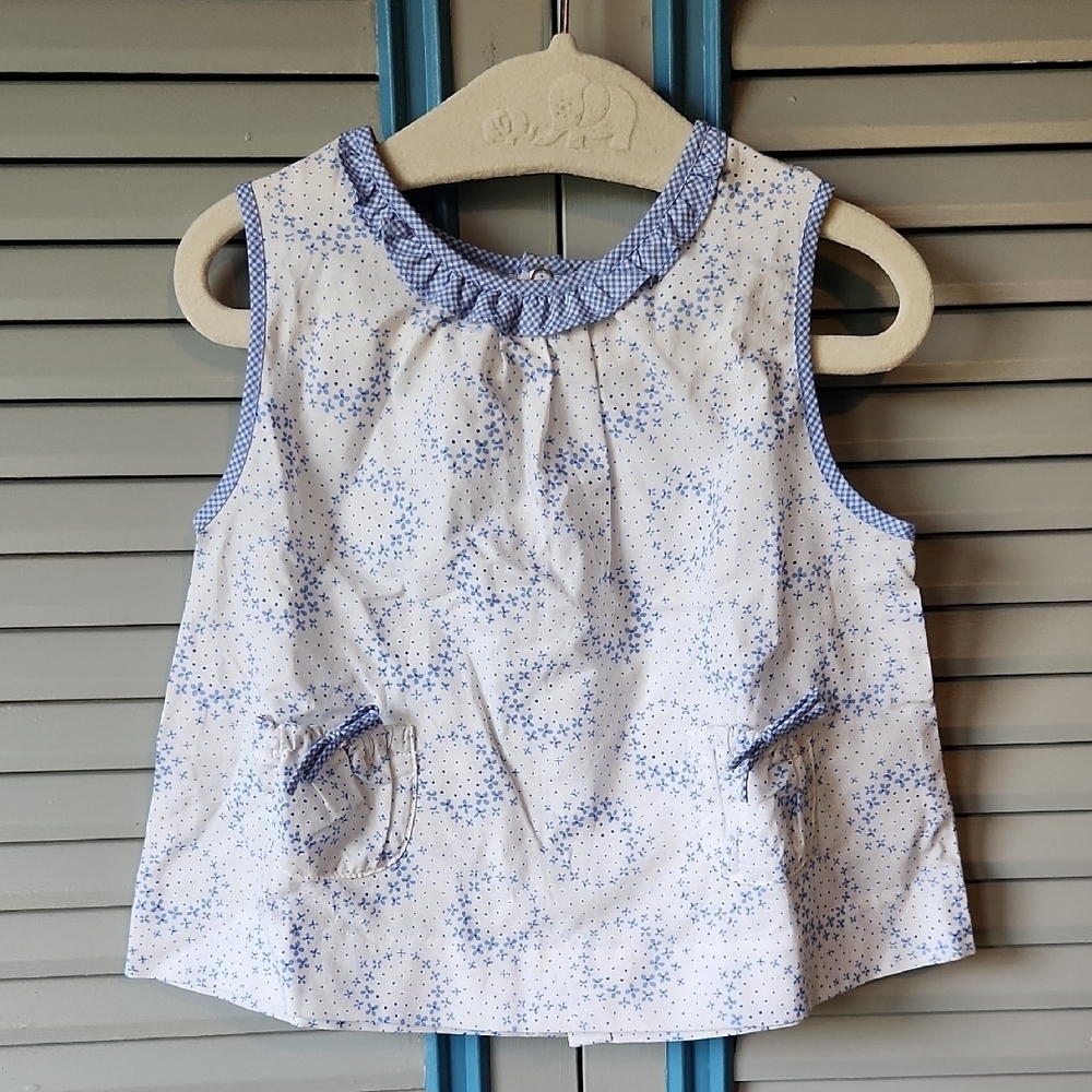 Jacadi Paris White & Blue Floral Top with Matching Bloomers